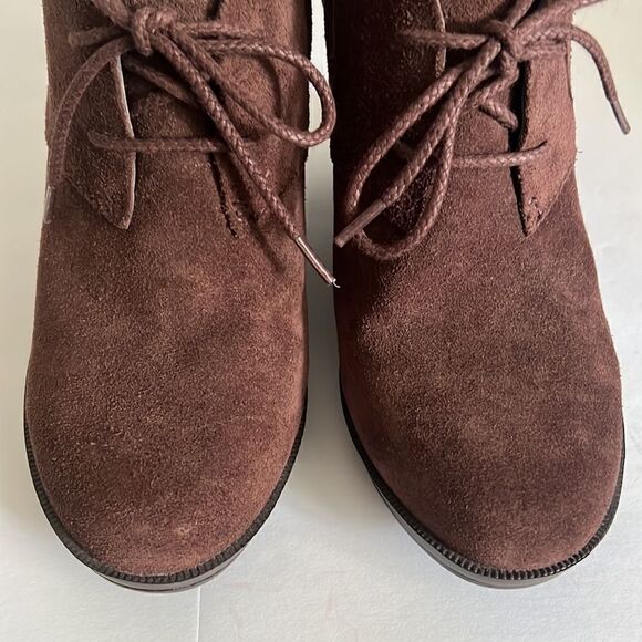 Cole Haan Brown Suede Wedge Heel Lace Up Booties Size 7.5 - Picture 10 of 14
